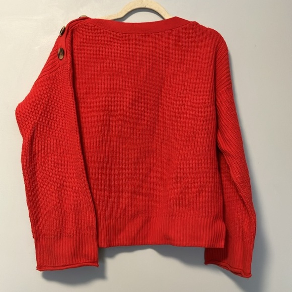 Madewell merino wool blend red ribbed sweater buttons Calloway Boatneck Pullover - Picture 6 of 8
